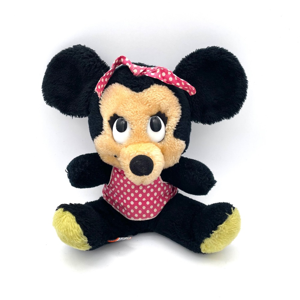 Disney Minnie Mouse Plush Kids Small Black Good Vintage Polka Dot Googly Eyes